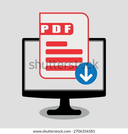 PDF Document Download Icon On Computer Monitor For Digital File Access
