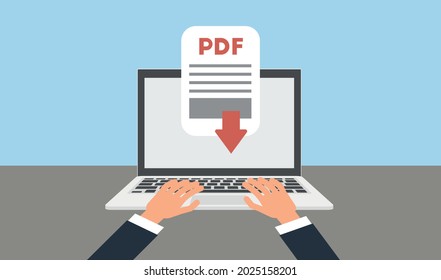 PDF-Dokument Download auf dem Laptop-Konzept. Vektorgrafik