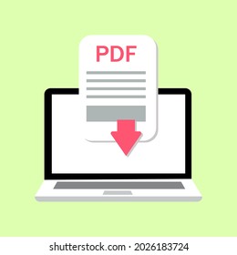 Pdf document download on the laptop concept. Vector illustration.
