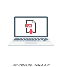 Pdf Document, File Download, Laptop Isolated Vector Illustration