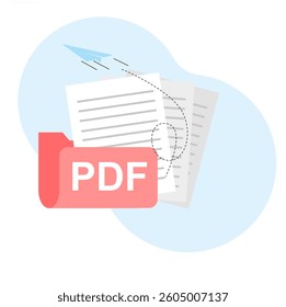 PDF Document File Transfer concept. Share and send in PDF document format. Move files. simple elements, icons, logos, symbols. EPS 2
