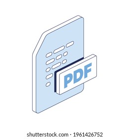 PDF document file. Vector 3d line isometric, web icons, blue color. Creative design idea for infographics.