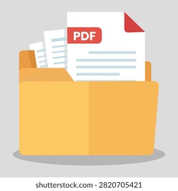 PDF document folder vector illustration featuring organized file storage isolated on white background for office administration archives digital records document management and business organization projects.