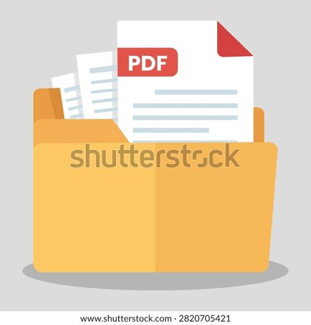 PDF document folder vector illustration featuring organized file storage isolated on white background for office administration archives digital records document management and business organization projects.