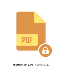 PDF document icon, pdf extension, file format icon with padlock sign. PDF document icon and security, protection, privacy symbol. Vector