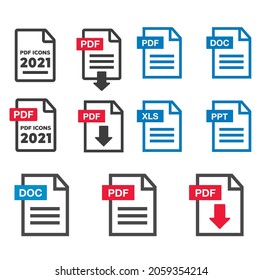 PDF Document icon set. File Icons. PDF file download icon