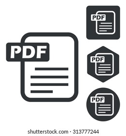 PDF document icon set, monochrome, isolated on white