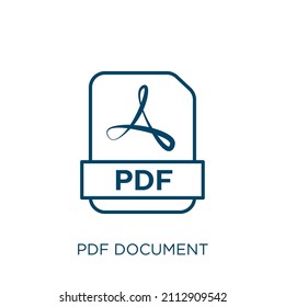 pdf document icon. Thin linear pdf document outline icon isolated on white background. Line vector pdf document sign, symbol for web and mobile