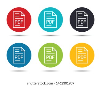 PDF document page icon flat round button set illustration design isolated on white background