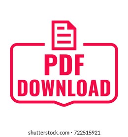 Pdf download. Badge with document icon. Flat vector illustration on white background.
