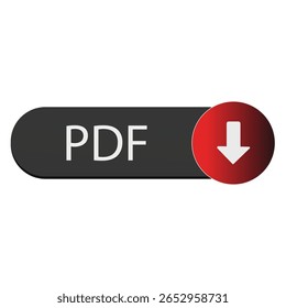 a pdf download button with a grey rectangle and a red circle with an arrow inside on a white background