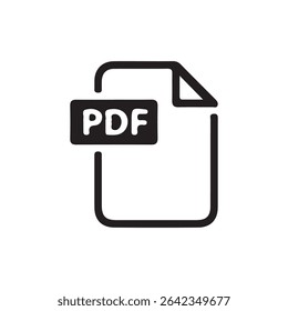 PDF Download Icon – Black Document Symbol with Down Arrow for File Format or Digital Download. Vector illustration 