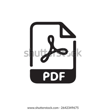 PDF Download Icon – Black Document Symbol with Down Arrow for File Format or Digital Download. Vector illustration 