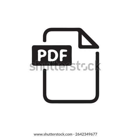 PDF Download Icon – Black Document Symbol with Down Arrow for File Format or Digital Download. Vector illustration 