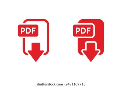 pdf download icon on white background. Vector isolated PDF file icon set. Information, text document, upload, folder, pdf file, private, book, note. Data set concept. Vector icon in line, black