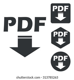PDF download icon set, monochrome, isolated on white