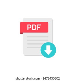 Pdf download icon vector isolated on white. flat cartoon document file symbol or pictogram.