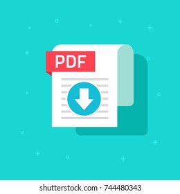 PDF download icon vector symbol, flat design text document or file downloading with arrow and paper sheet doc isolated