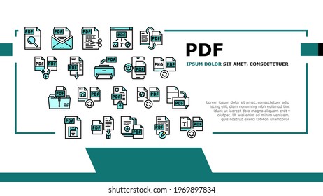 Pdf Electronic File Landing Web Page Header Banner Template Vector. Pdf Document Format Cut And Archiving, Locked And Editing, Download And Save Illustration