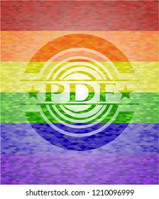 PDF emblem on mosaic background with the colors of the LGBT flag