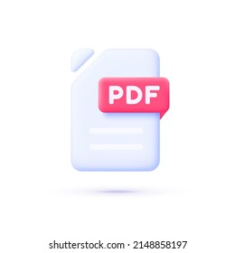 PDF file in 3D style on white background. Flat 3d file for web design. Web banner. Vector design