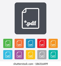 PDF file document icon. Download pdf button. PDF file extension symbol. Rounded squares 11 buttons. Vector