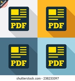 PDF file document icon. Download pdf button. PDF file symbol. Four squares. Colored Flat design buttons. Vector