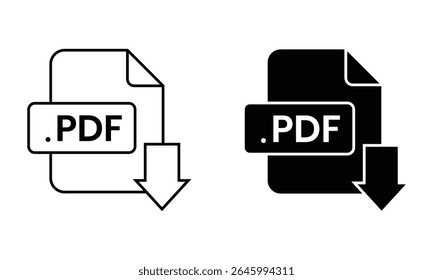 PDF file document icon. File download format document line icon pdf.  text document, upload, folder, pdf file. Download pdf file button isolated on white background. illustration.