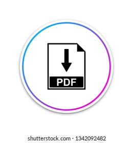 PDF file document icon isolated on white background. Download PDF button sign. Circle white button. Vector Illustration