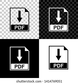 PDF file document icon isolated on black, white and transparent background. Download PDF button sign. Vector Illustration