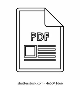 PDF file document icon in outline style isolated on white background