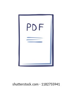 Pdf file document with publication isolated icon vector. Electronic text, article with information, sheet of paper with data. Page containing info