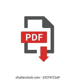 Pdf File Download With Arrow Vector Icon. Save Or Load Pdf Format Symbol.