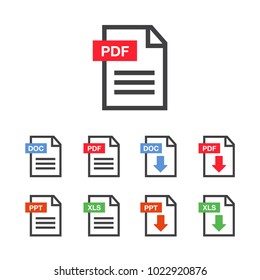 PDF file download icon. Document text, symbol web. Document icon set