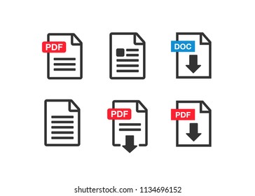 PDF file download icon. Document text, symbol web format information