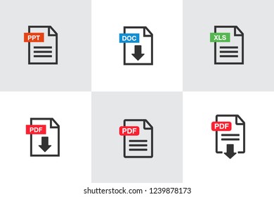 PDF file download icon. Document text, symbol web format information