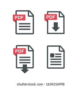 PDF file download icon. Document text, symbol web format information