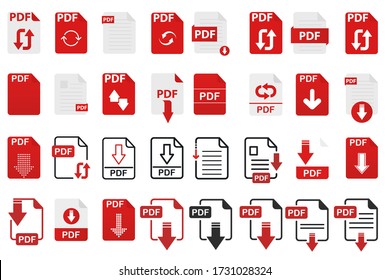 icono de descarga de archivo PDF. Texto del documento, información de formato web de símbolos
