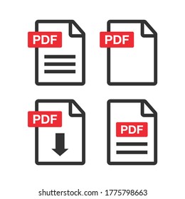 icono de descarga de archivo PDF. Texto del documento, información de formato web de símbolos