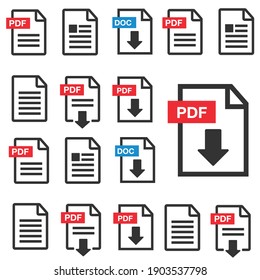 PDF File download icon. Document text, symbol web format information. Document icon set