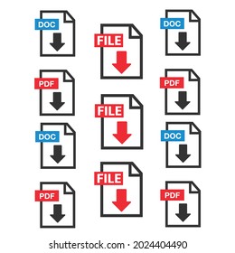 PDF file download icon. Document text, symbol web. Document icon set