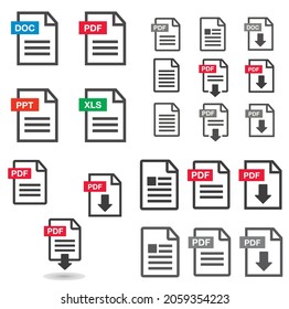 PDF file download icon. Document text, symbol web. Document icon set