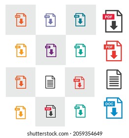 icono de descarga de archivo PDF. Texto del documento, información de formato web de símbolos