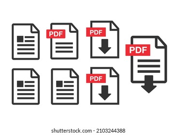 PDF file download icon. Document text, symbol web format information, vector illustration