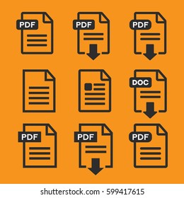 PDF file download icon. Document text, symbol web format information