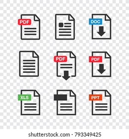 PDF file download icon. Document text, symbol web. Document icon set
