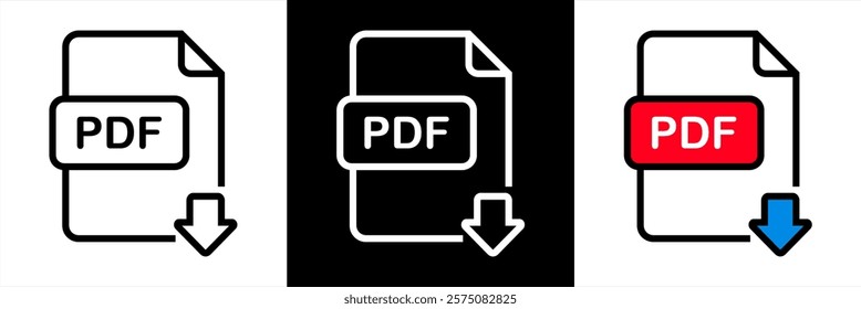 Pdf file download icon. Type document, symbol web format information, file format symbol. PDF Icon. Icon sheet. Vector illustration. Editable stroke EPS 10.