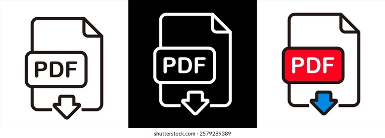 Pdf file download icon. Type document, symbol web format information, file format symbol. PDF Icon. Icon sheet. Vector illustration. Editable stroke EPS 10.