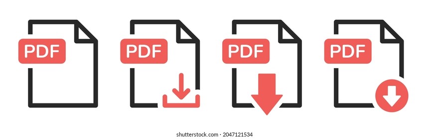 Los iconos de descarga de archivos PDF establecen el vector aislado en el fondo blanco.