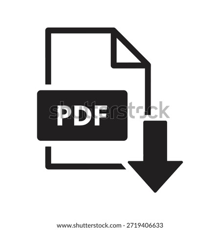 Pdf file download solid black vector icon isolated white background document save format text symbol graphic design illustration